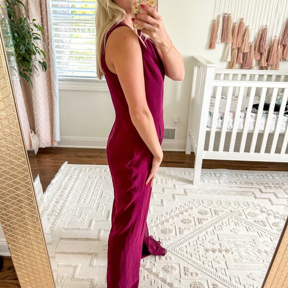Dress The Population Robbie V-Neck Drape Jumpsuit Burgundy L - Picture 4 of 9